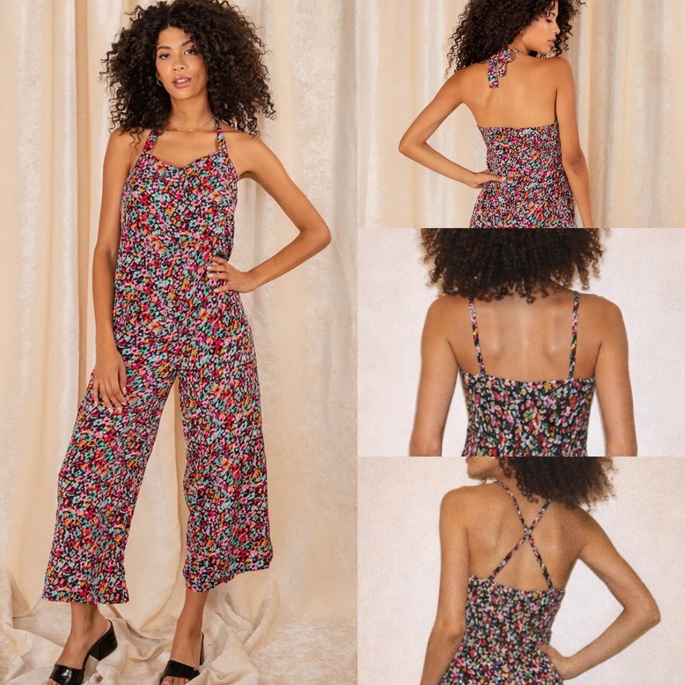 Raga‎ Floral Wide Leg Jumpsuit 3 Way Strap Pockets Boho Festival